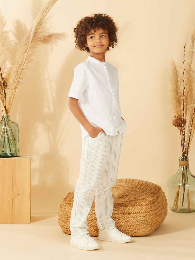 Chemise à col mao et manches courtes blanc - Kiabi