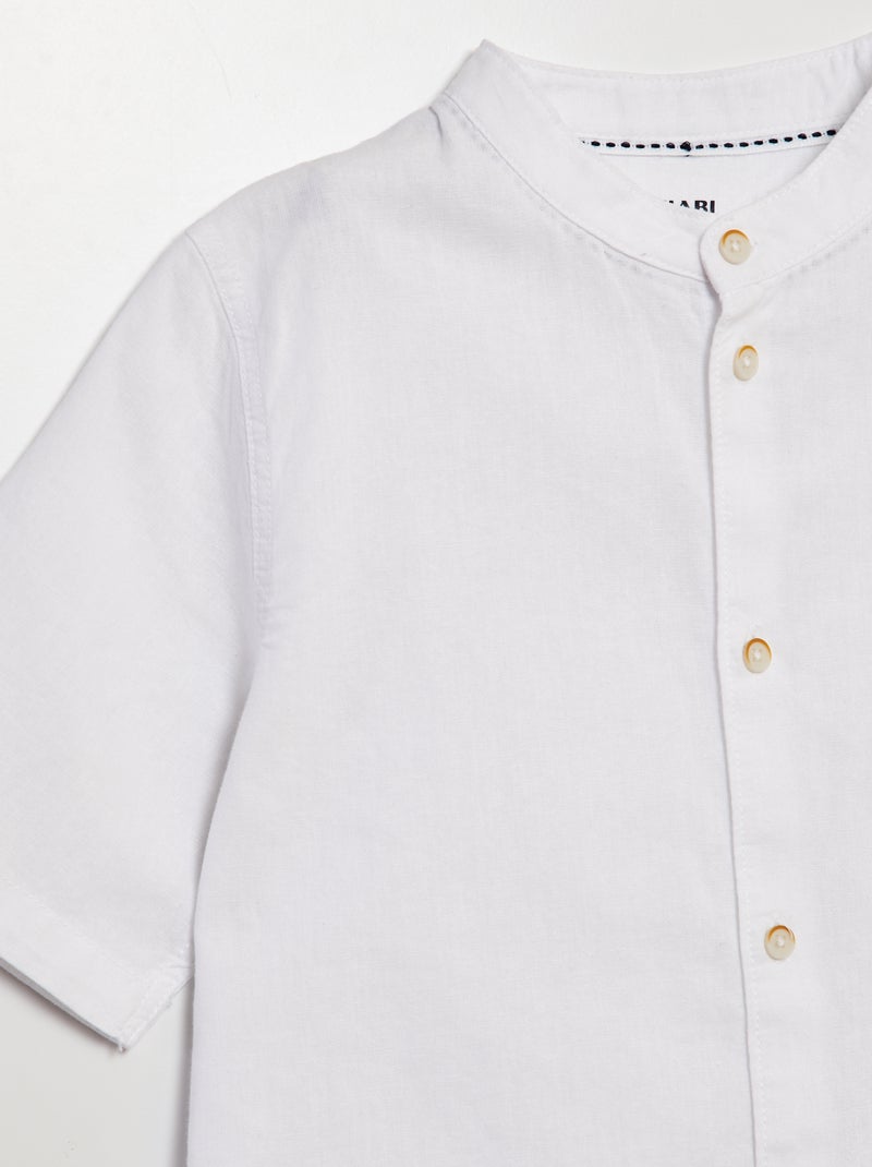 Chemise à col mao et manches courtes blanc - Kiabi