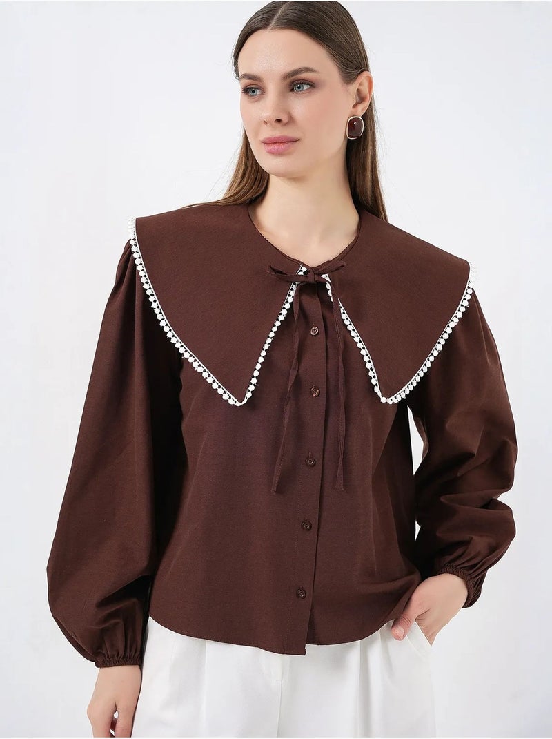 Chemise à col peter pan bdart Marron chocolat - Kiabi