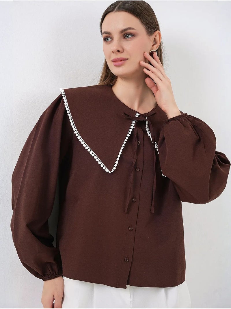 Chemise à col peter pan bdart Marron chocolat - Kiabi