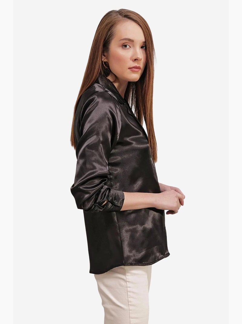 Chemise à col portefeuille en satin bdart Noir - Kiabi