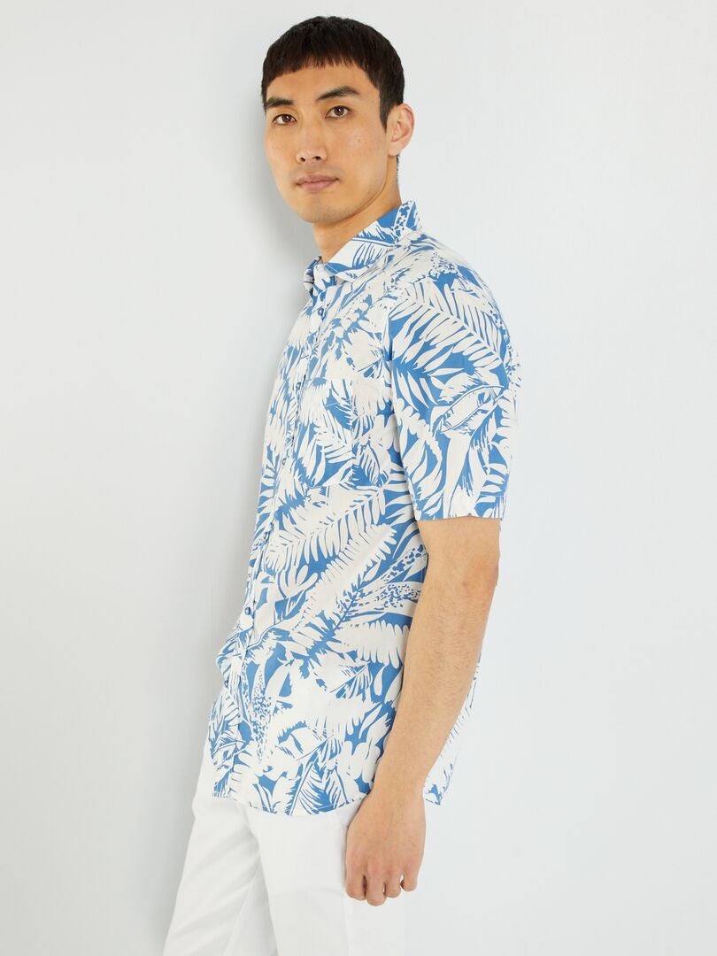 Chemise à fleurs à manches courtes Blanc/bleu - Kiabi