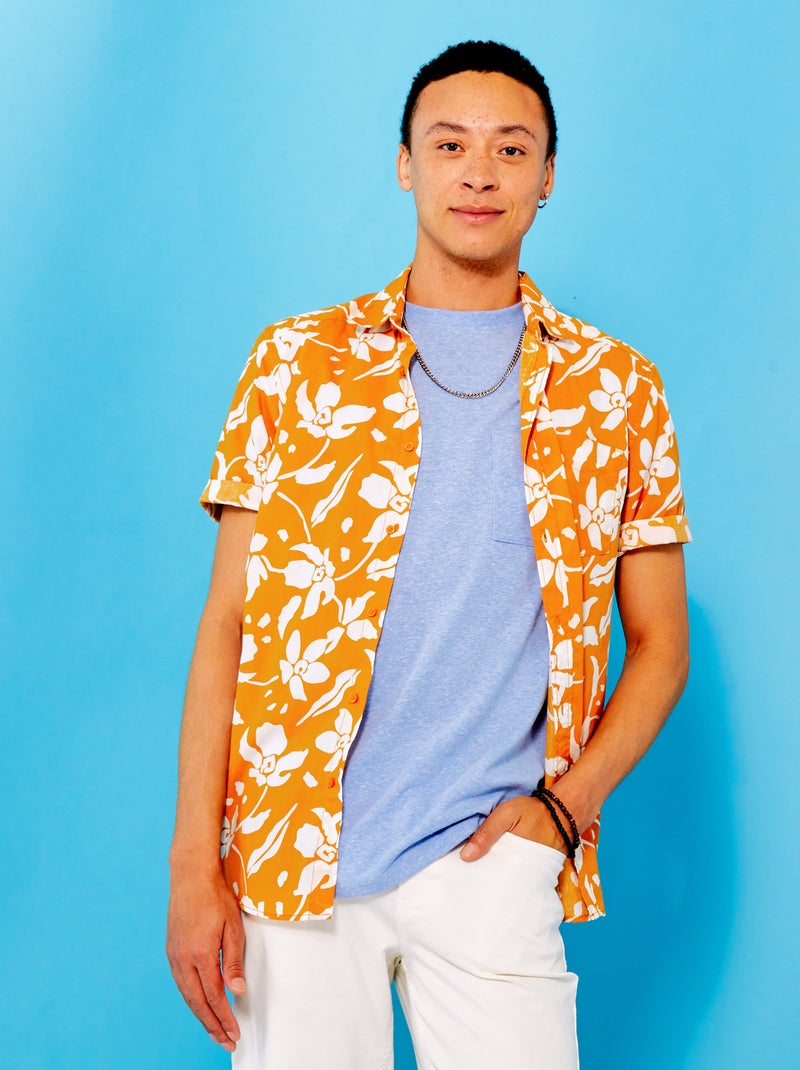 Chemise à fleurs à manches courtes Jaune - Kiabi