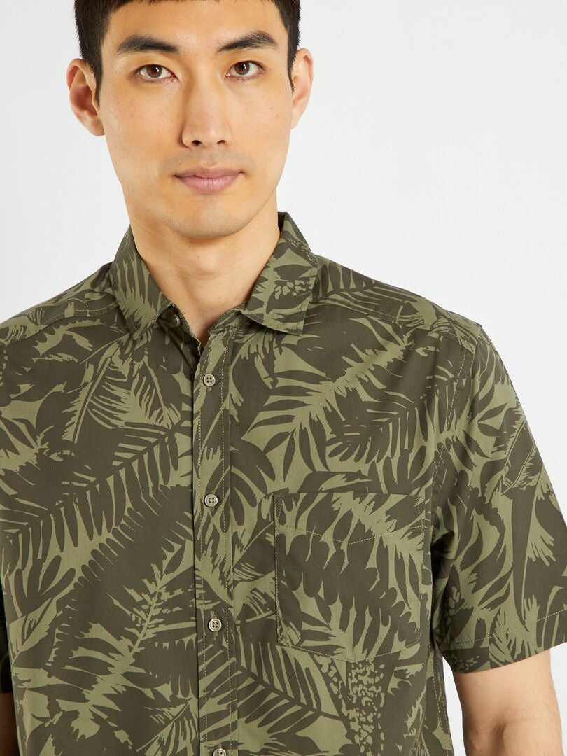 Chemise à fleurs à manches courtes Kaki - Kiabi