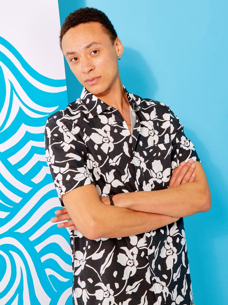 Chemise à fleurs à manches courtes Noir - Kiabi