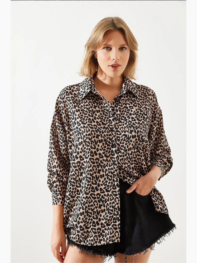Chemise à imprimé léopard mbms lucci Beige naturel - Kiabi