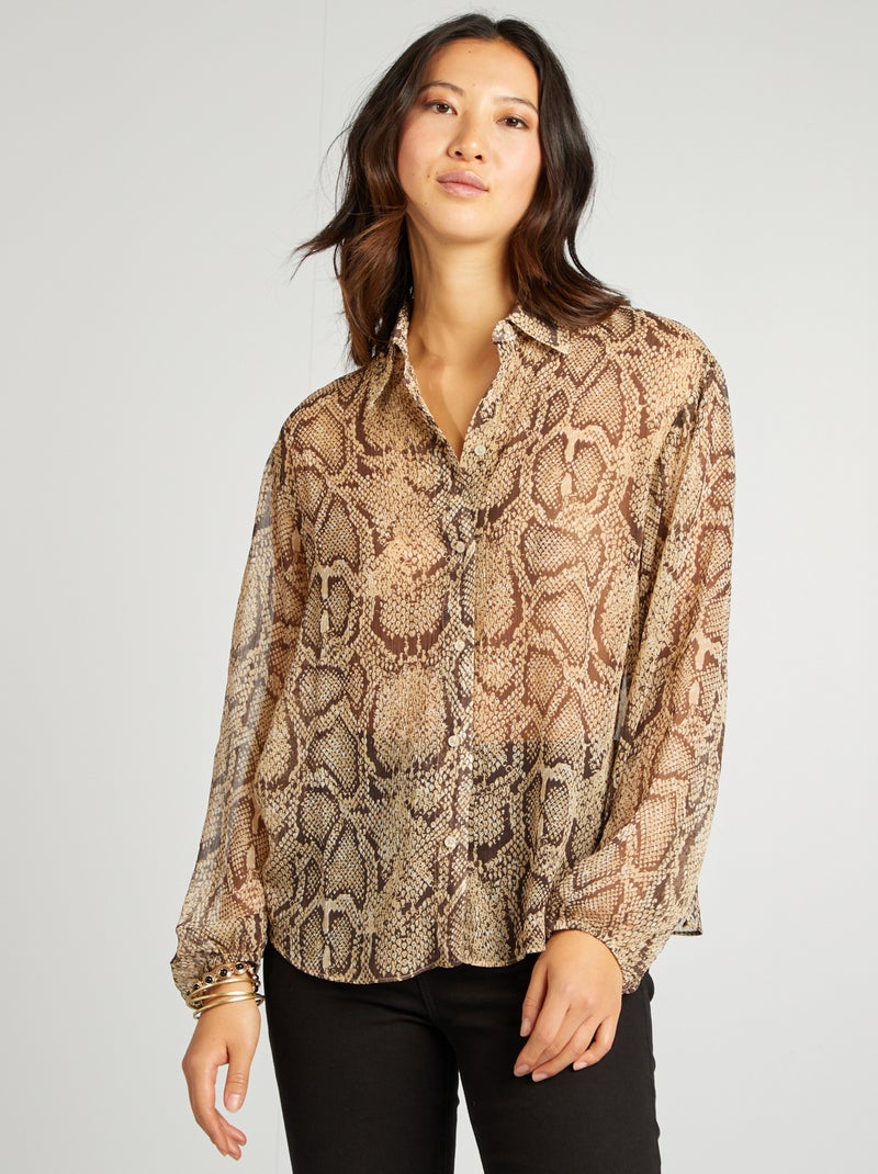 Chemise Casual Windham Pointe Marron - Boutonnée - Motifs Poissons Et Ananas - Taille XL
