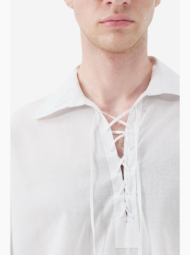 Chemise à laçage devant en popeline de coton pour homme giesto Blanc cassé - Kiabi
