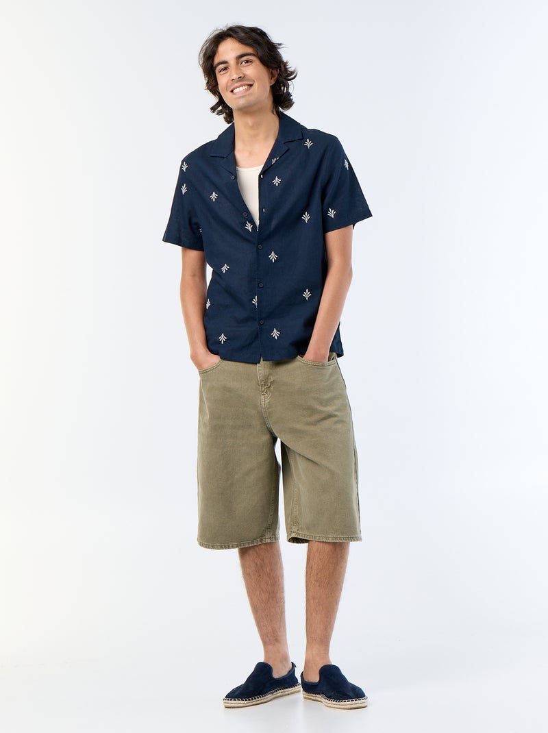 Chemise à manche courtes avec broderies Bleu - Kiabi