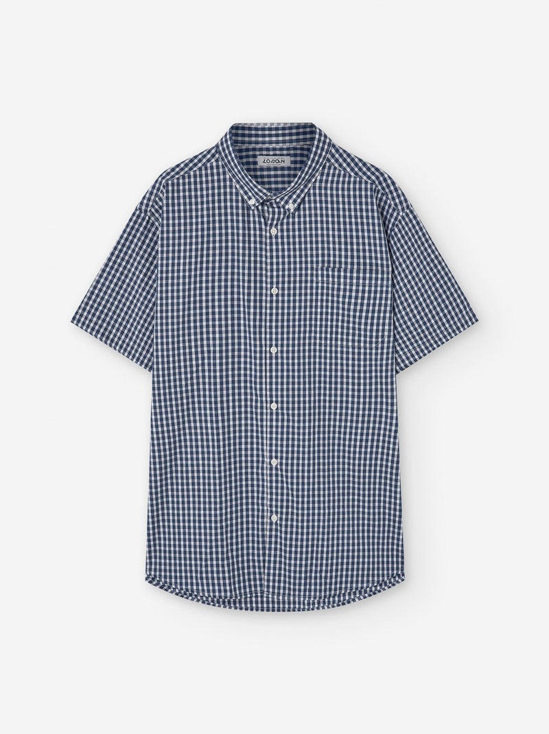 Chemise à Manches Courtes à Carreaux Vichy Bleu - Kiabi