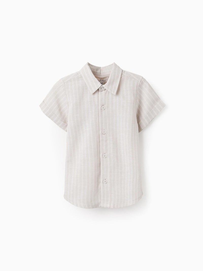 Chemise à Manches Courtes à Rayures Beige clair - Kiabi