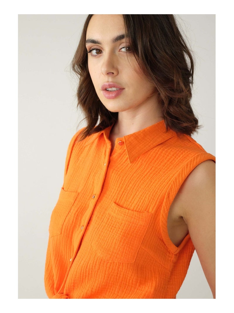 Chemise à manches courtes à revers  'Deeluxe' Orange - Kiabi