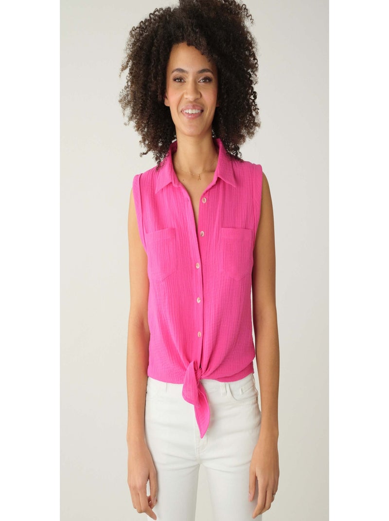 Chemise à manches courtes à revers  'Deeluxe' Rose fushia - Kiabi
