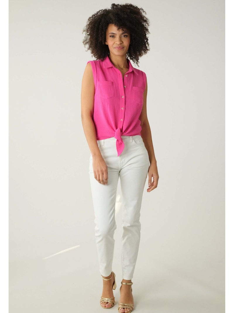 Chemise à manches courtes à revers  'Deeluxe' Rose fushia - Kiabi