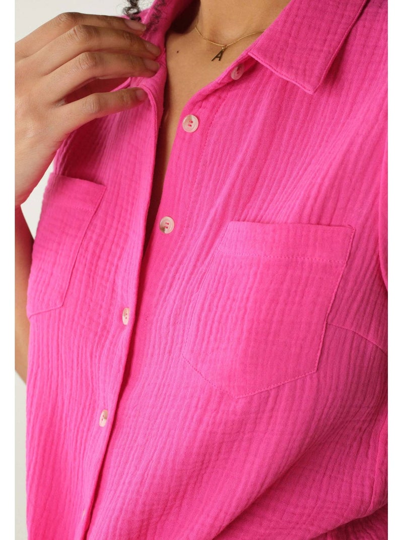 Chemise à manches courtes à revers  'Deeluxe' Rose fushia - Kiabi