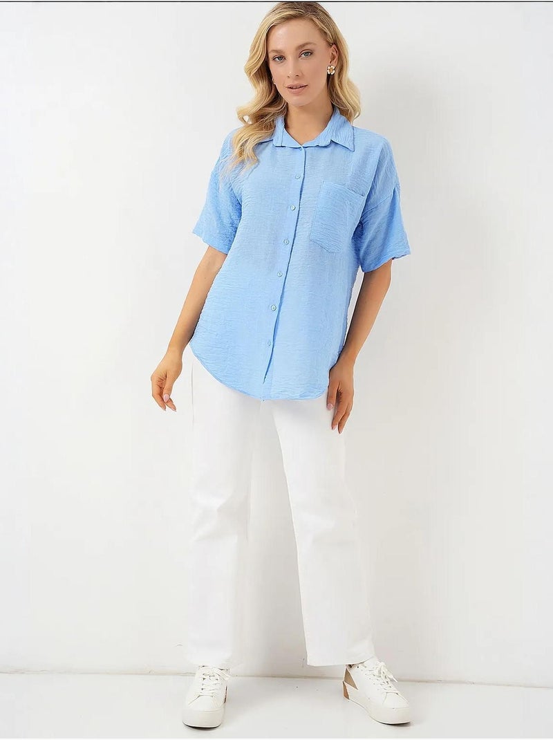 Chemise à manches courtes aspect lin bdart Bleu clair - Kiabi