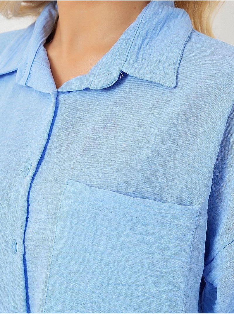 Chemise à manches courtes aspect lin bdart Bleu clair - Kiabi