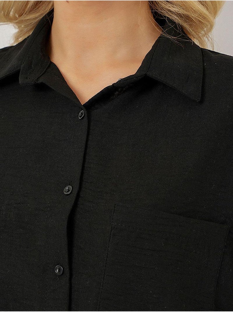 Chemise à manches courtes aspect lin bdart Noir - Kiabi