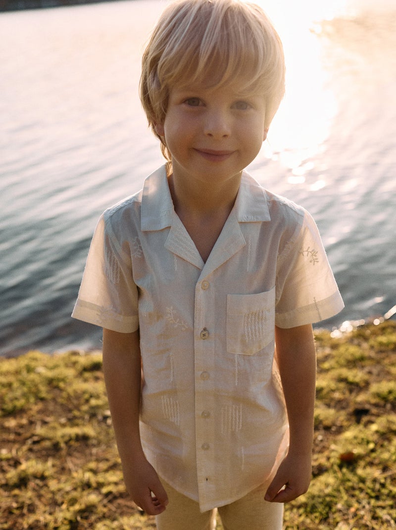 Chemise à Manches Courtes avec Broderies 'Cérémonie' 'Brothers & Sisters' Blanc - Kiabi