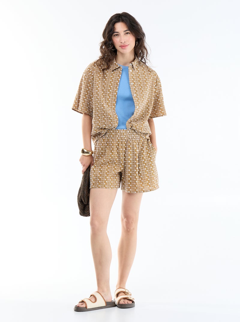 Chemise à manches courtes avec broderies Marron - Kiabi