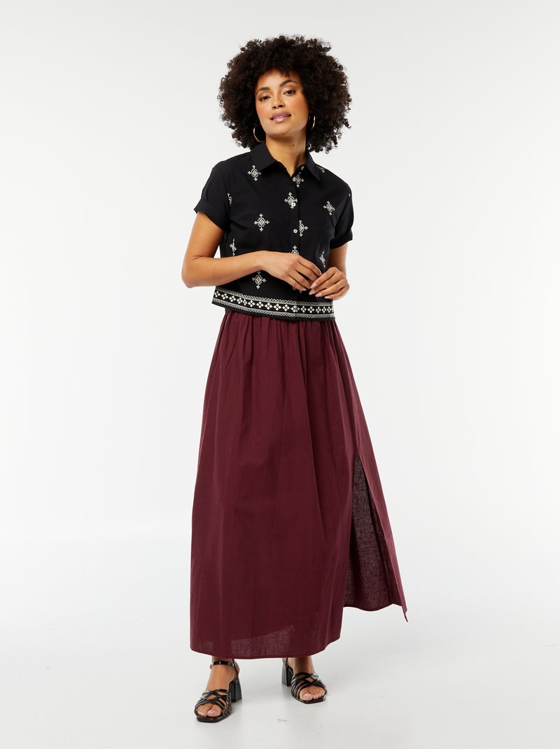 Chemise à manches courtes avec broderies NOIR - Kiabi