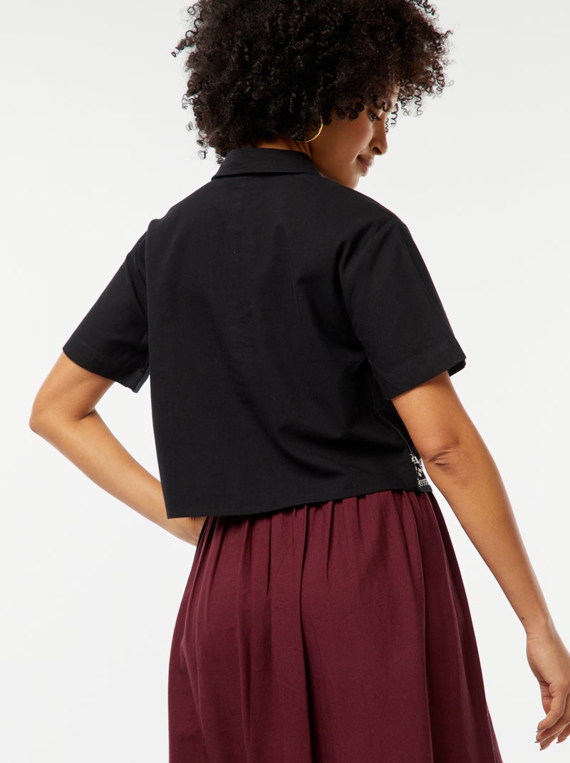 Chemise à manches courtes avec broderies NOIR - Kiabi