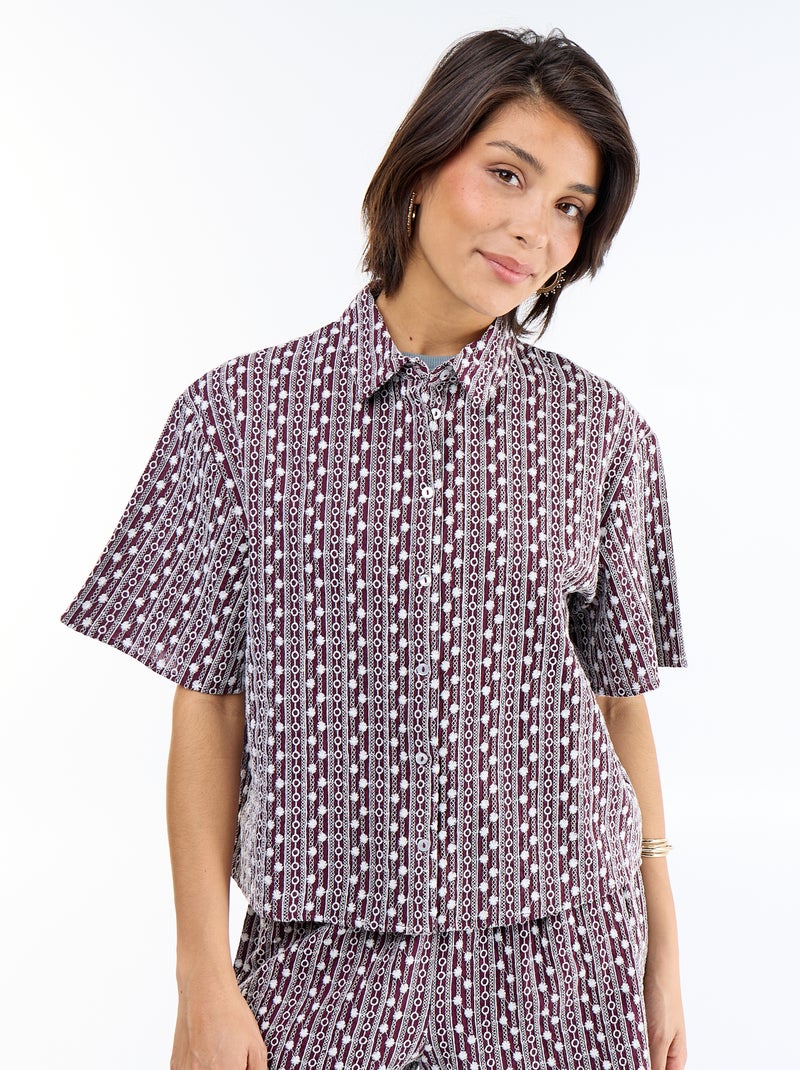 Chemise à manches courtes avec broderies Rose - Kiabi