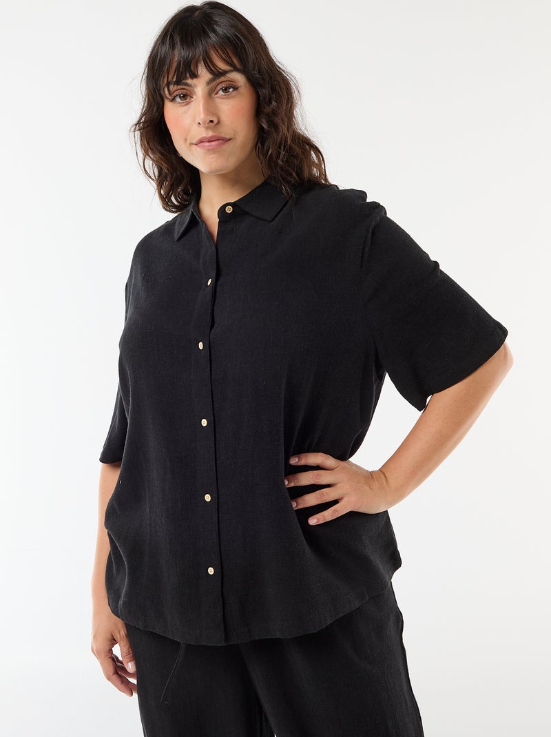 Chemise à manches courtes boutonnée Noir - Kiabi