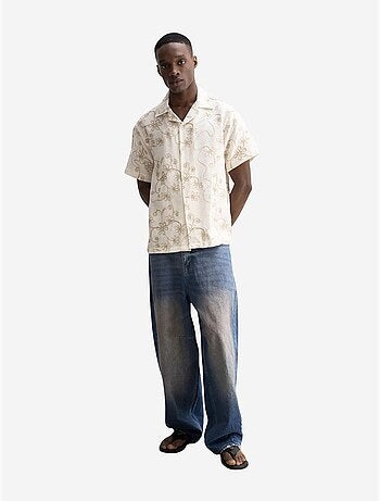 Chemise à manches courtes brodée en popeline de coton giesto