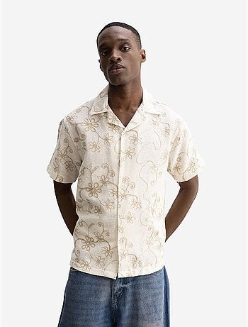 Chemise à manches courtes brodée en popeline de coton giesto