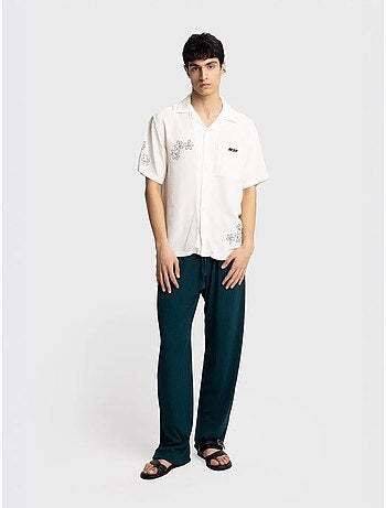 Chemise à manches courtes brodée en popeline de coton giesto