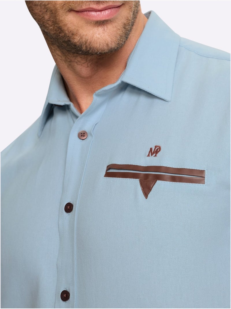 Chemise à Manches Courtes Détails En Qualité Lisse - Taille Standard - Witt Bleu clair - Kiabi