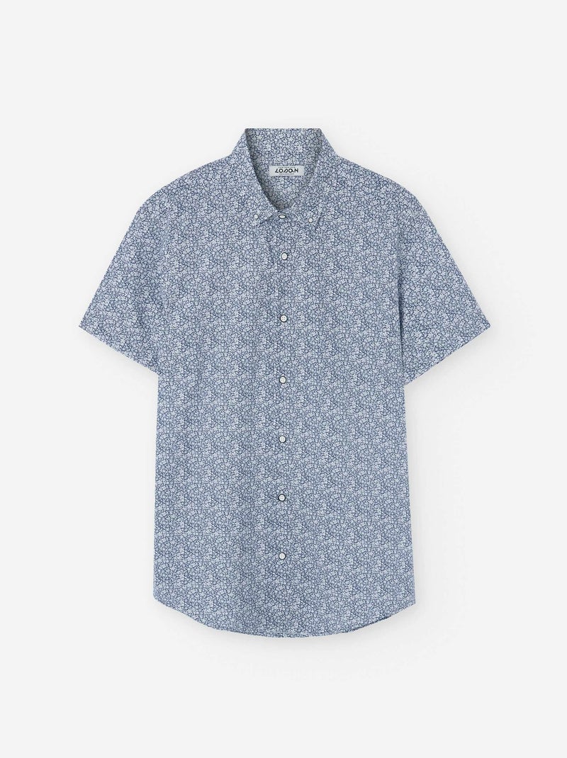 Chemise à Manches Courtes en Coton à Motif Bleu - Kiabi