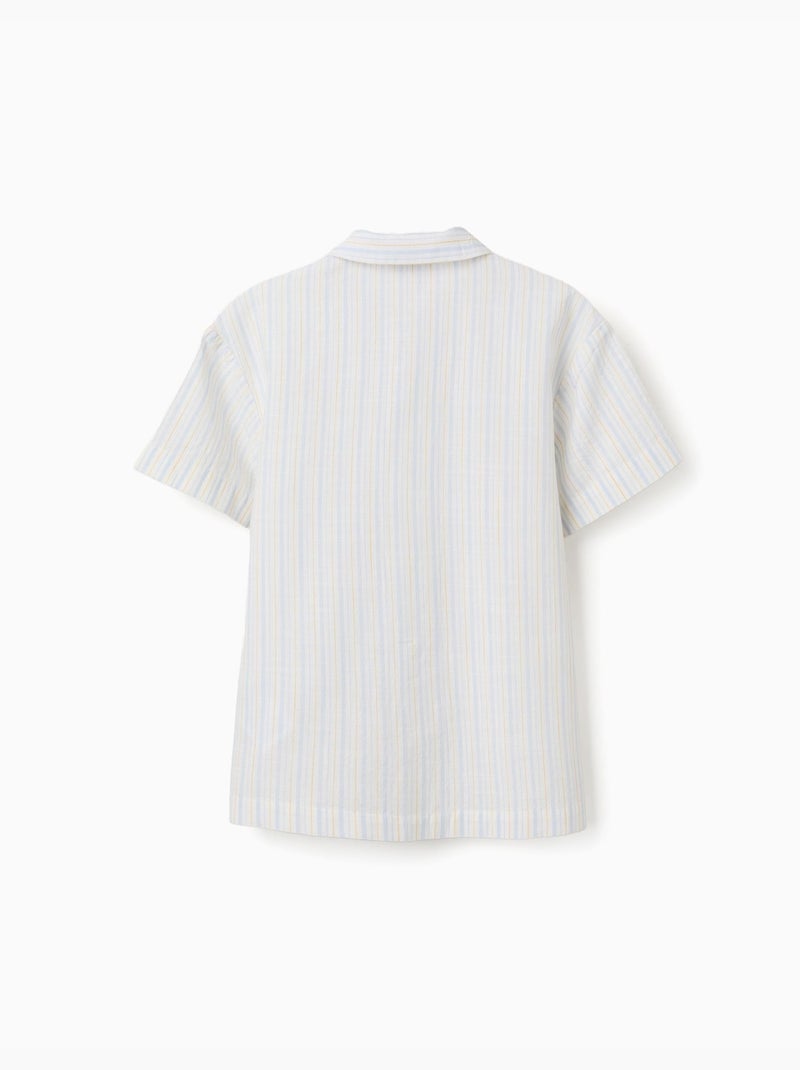Chemise à manches courtes en coton à rayures B&S Bleu clair - Kiabi