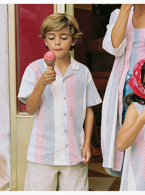 Chemise à manches courtes en coton à rayures You&Me - Kiabi Chemise à manches courtes en coton à rayures You&Me - Kiabi