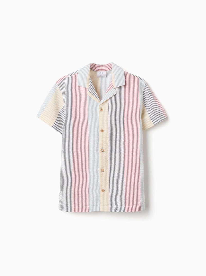 Chemise à manches courtes en coton à rayures You&Me Rouge - Kiabi