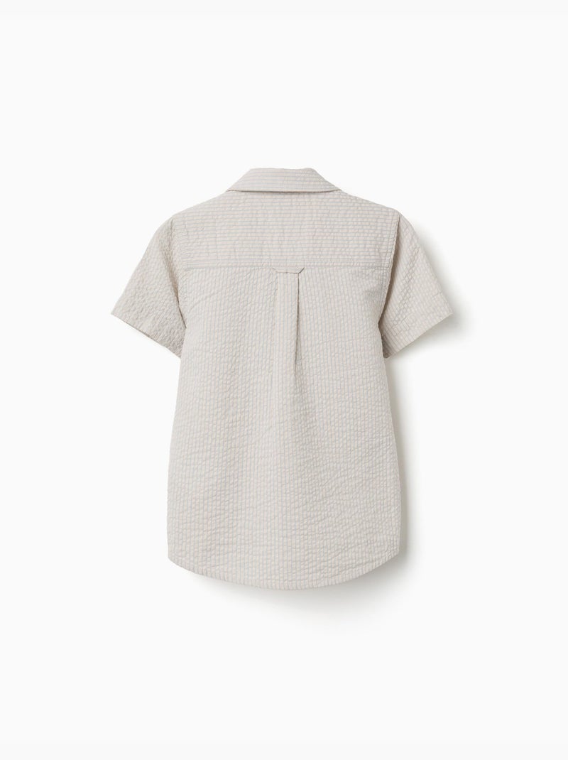 Chemise à manches courtes en coton et à rayures Beige clair - Kiabi