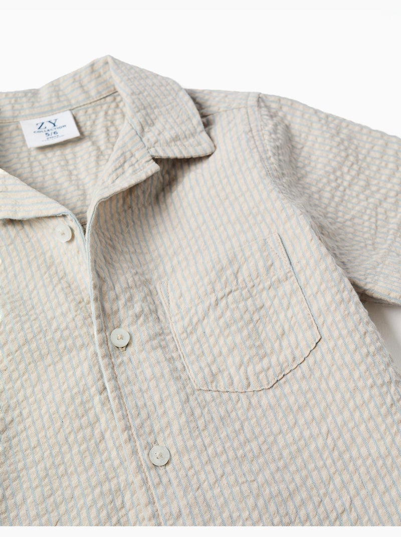 Chemise à manches courtes en coton et à rayures Beige clair - Kiabi