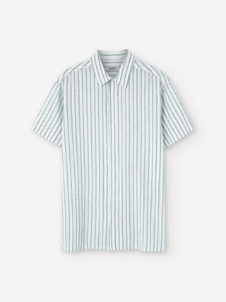 Chemise à Manches Courtes en Coton et Lin à Rayures