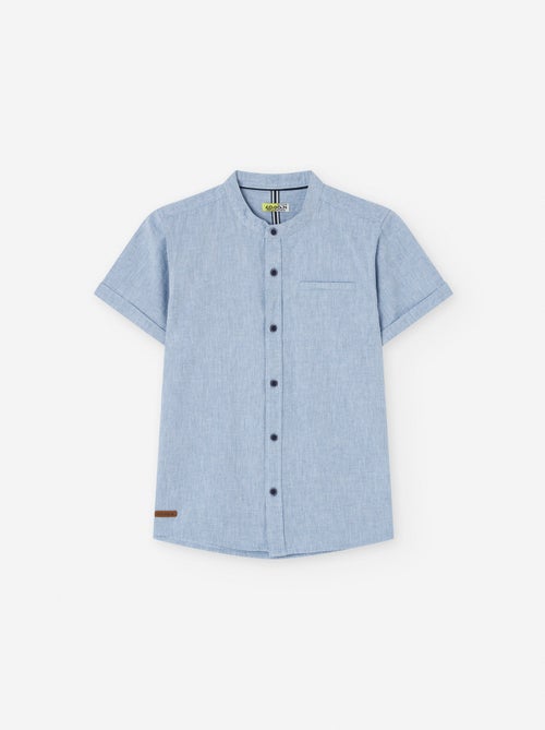 Chemise à Manches Courtes en Coton et Lin avec Col Mao - Kiabi