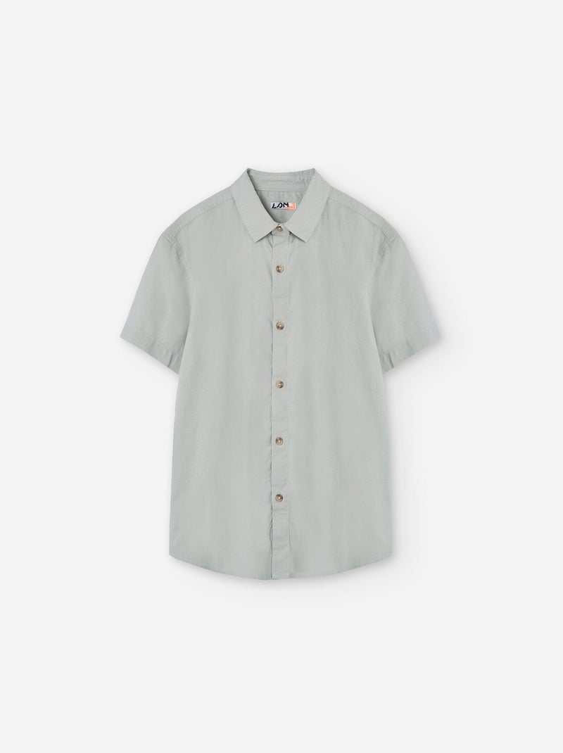Chemise à Manches Courtes en Coton et Lin Gris - Kiabi
