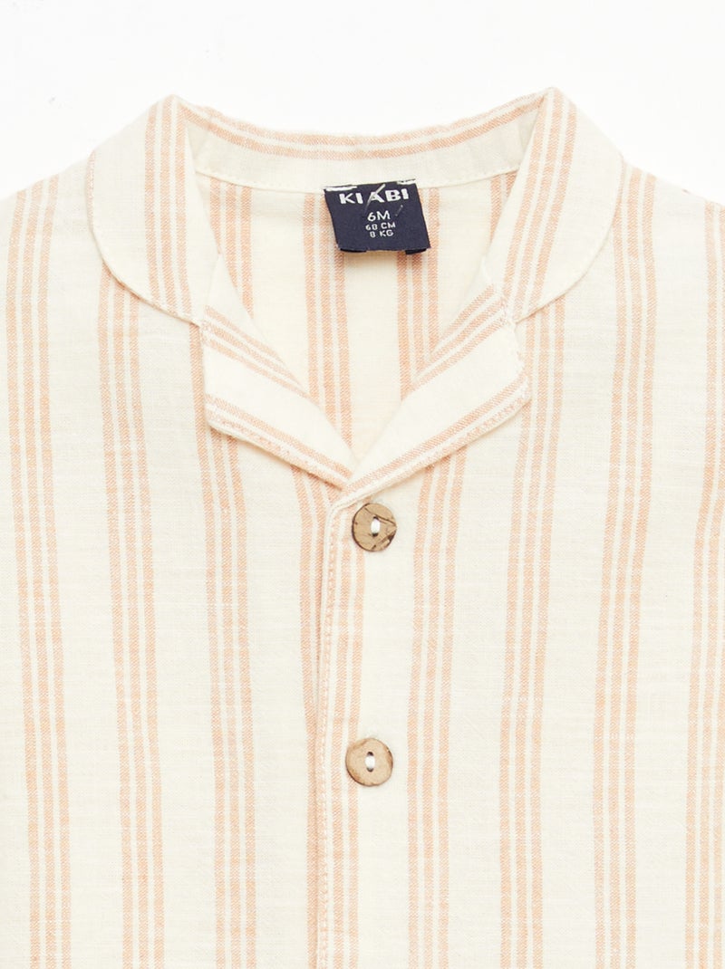 Chemise à manches courtes en coton et lin mélangés Beige - Kiabi
