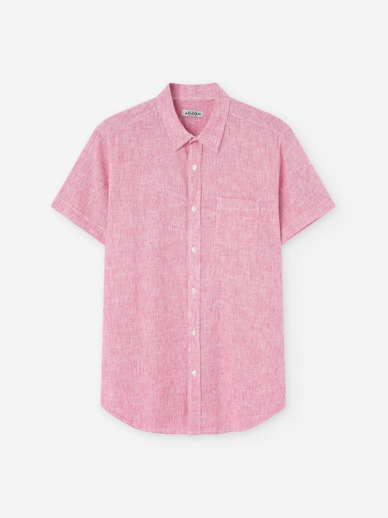 Chemise à Manches Courtes en Coton et Lin Rose foncé - Kiabi
