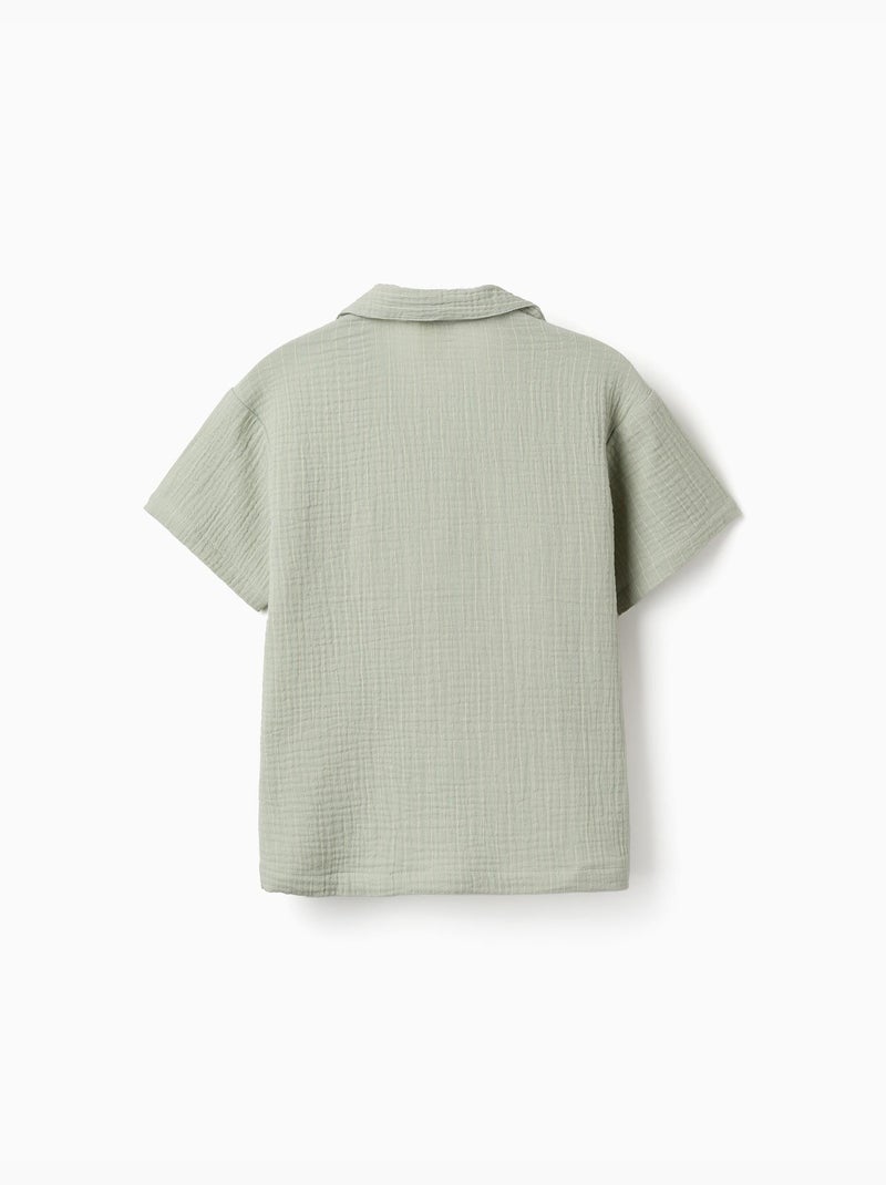 Chemise à manches courtes en coton Vert clair - Kiabi