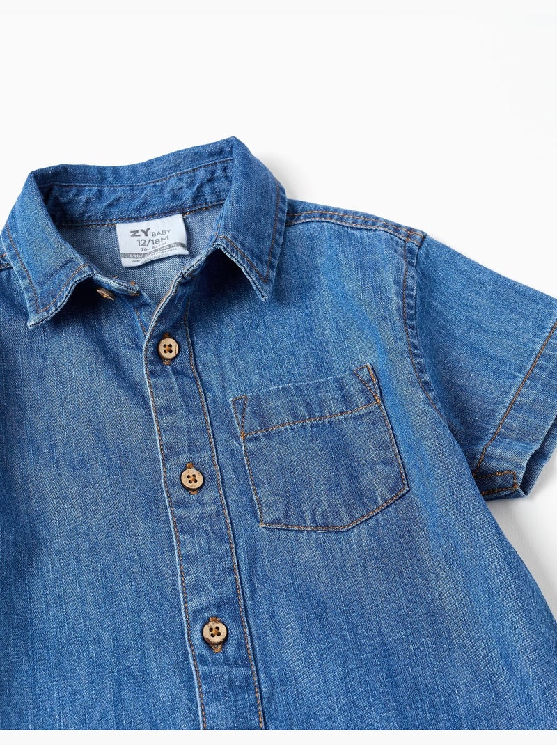 Chemise à manches courtes en jean avec poche Bleu Bleu - Kiabi