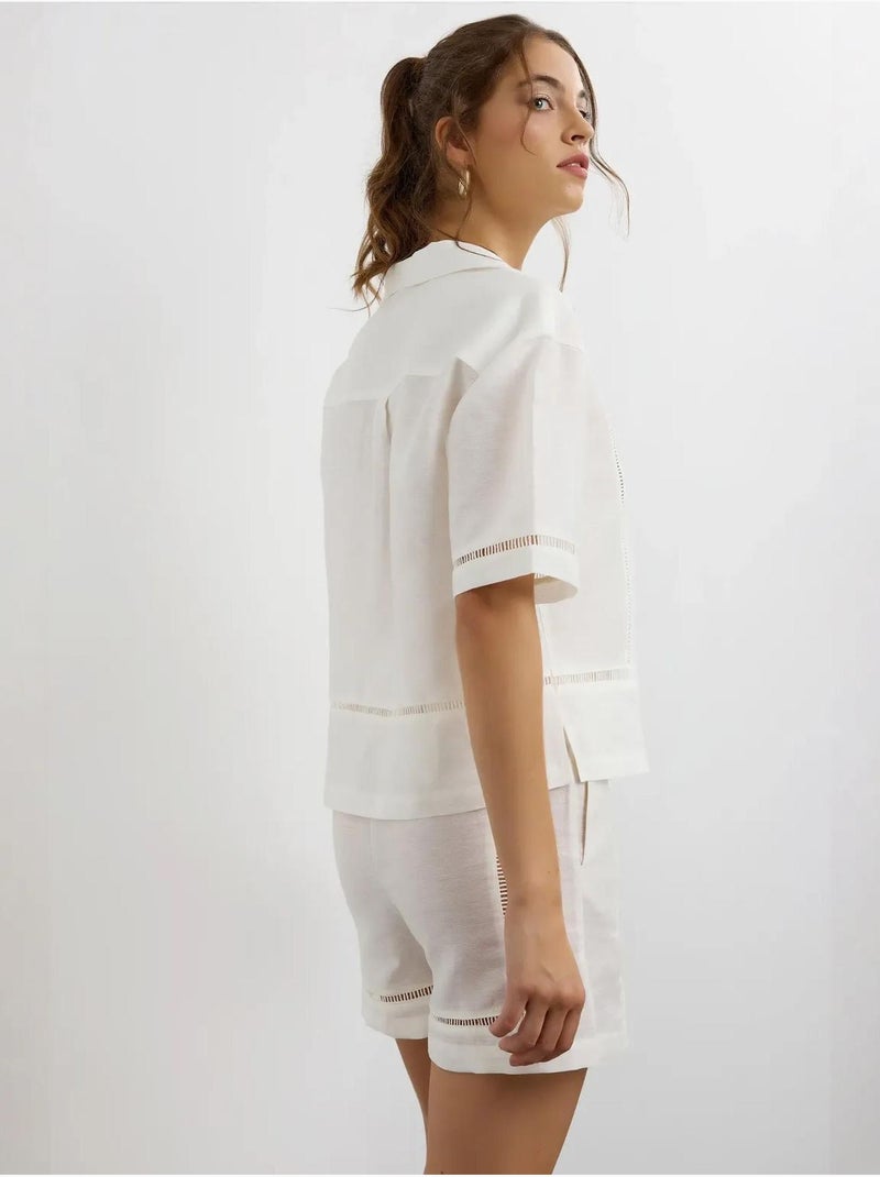 Chemise à manches courtes en lin avec détails découpés Beige naturel - Kiabi