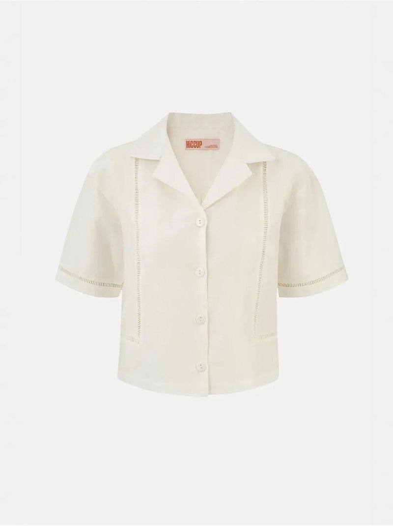 Chemise à manches courtes en lin avec détails découpés Beige naturel - Kiabi