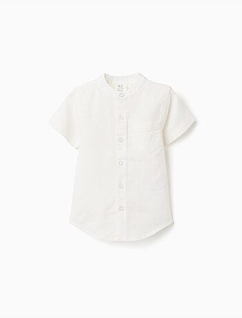 Chemise à manches courtes en lin et coton avec poche