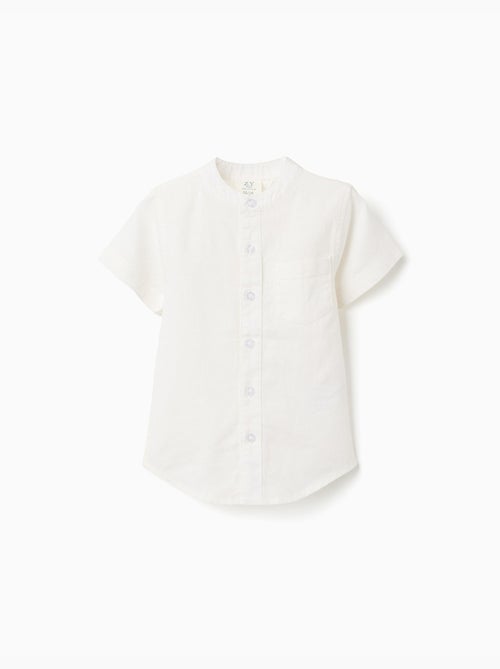 Chemise à manches courtes en lin et coton avec poche - Kiabi