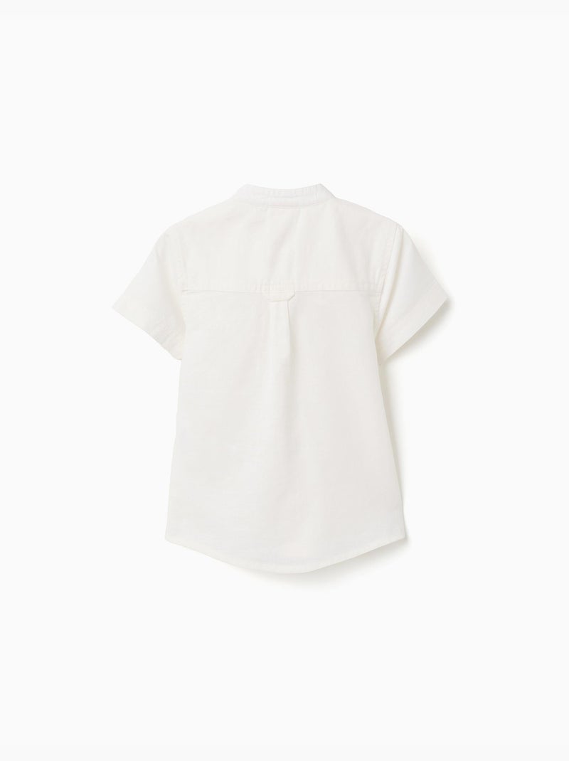 Chemise à manches courtes en lin et coton avec poche Blanc - Kiabi